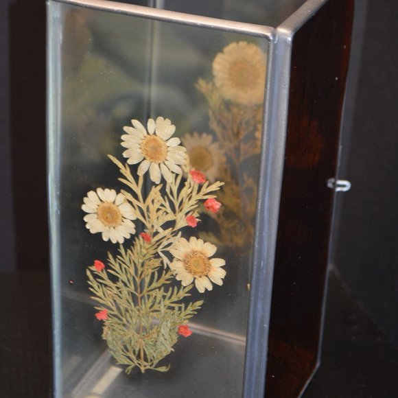 VTG International Silver Co Box Column Stained Glass Floral Flower Candle Holder - Picture 5 of 10